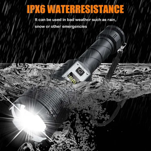 Vista 6 de Linternas recargables MAX 200000 lúmenes altos, linterna LED súper brillante de 30 W, linterna más brillante de alta potencia