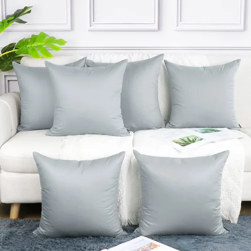 Vista 42 de Coddsmz Paquete de 6 fundas de almohada decorativas 100% algodón, fundas de cojín cuadradas de Navidad sólidas para el hogar, cama, sofá, día