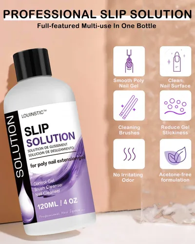 Vista 5 de LOUINSTIC Solución deslizante para uñas de poligel y kit limpiador de pinceles de arte de uñas, solución antideslizante de gel de uñas de poliéster