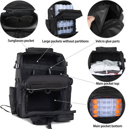 Vista 2 de Fishing Tackle Backpack With Rod Holders, Large 40L Fishing Backpack for Camping, Hiking