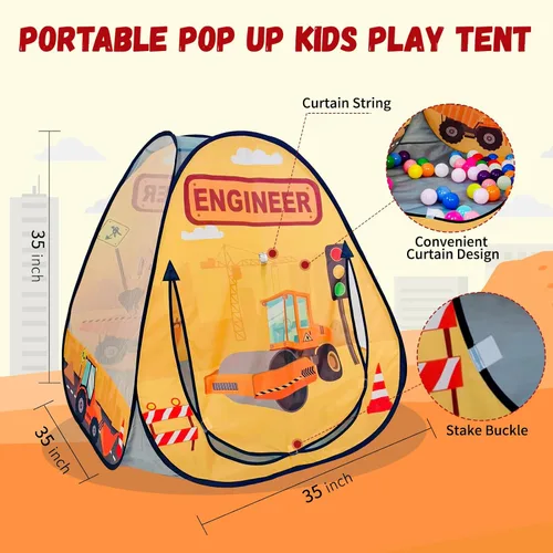 Vista 7 de 1 pieza Tienda de campaña de ingeniería para niños, piscina de pelotas para niños pequeños, casa de juegos plegable para interiores y exteriores
