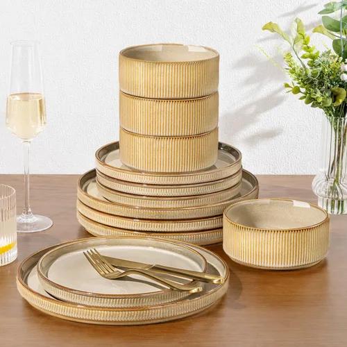 Vista 11 de GBHOME Stoneware Dinnerware Sets for 4, 12-Piece Plates and Bowls Set