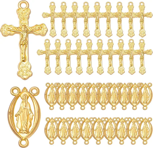 Vista 9 de 40 piezas de rosario de aleación tibetana con cruz y centro de María Milagrosa Medalla Jesús Crucifijo Crucifijo y eslabones ovalados de araña