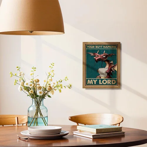 Vista 4 de Your Butt Napkins My Lord FRAMED - Decoraciones de dragón - Decoración gótica de baño - Decoración medieval - Divertido arte de pared de baño - Arte