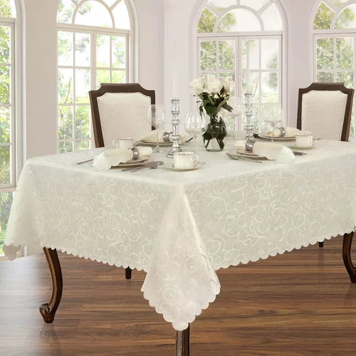 Vista 11 de Newbridge Servilletas de Tela de Damasco Festoneado Portofino para Navidades y Fiestas, Juego de 4, Dorado, Resistente a Arrugas y Manchas, Juego