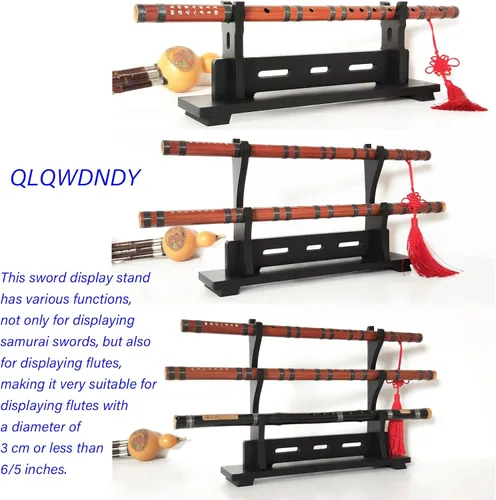 Vista 7 de Soporte Katana para espada, soporte de madera para sable de luz de escritorio, soporte de exhibición de espada Samurai para cosplay (negro, 1 nivel)