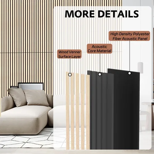 Vista 3 de RITOLLO Paquete de 4 paneles de madera para pared, paneles acústicos de listones de madera de 47.2 x 23.6 pulgadas para pared, paneles
