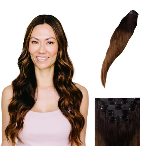 Vista 12 de BFB Hair Extensiones de cabello con pinzas para mujer, extensiones de cabello humano real, color rubio beige con reflejos rubios, 21 pulgadas, 10