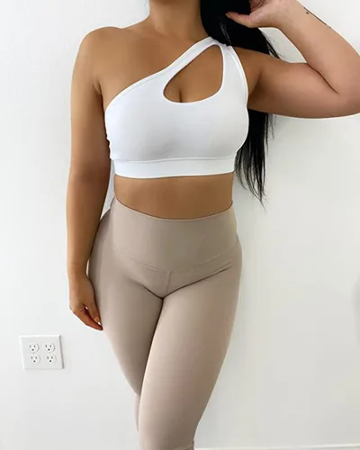 Vista 4 de RUNNING GIRL Sujetadores deportivos de un hombro para mujer, con correa izquierda, para yoga, lindos sujetadores cortos de soporte medio