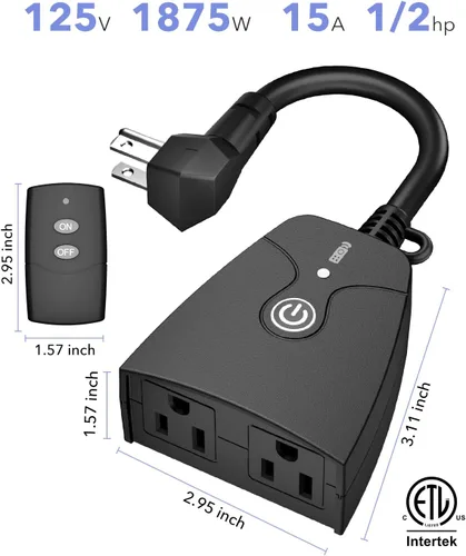 Vista 8 de HBN - Enchufe de toma múltiple con control remoto inalámbrico para exteriores, regleta de enchufes resistente a la intemperie, enchufes eléctricos
