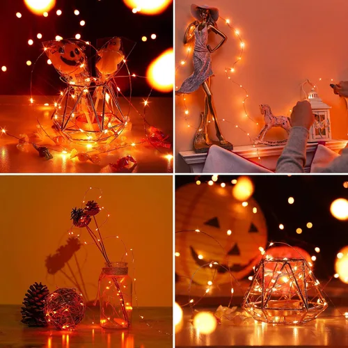 Vista 4 de RUICHEN Guirnalda de 50 luces LED de alambre de cobre de 16 pies, funciona con pilas, para Navidad, Halloween, fiestas, bodas, centros de mesa