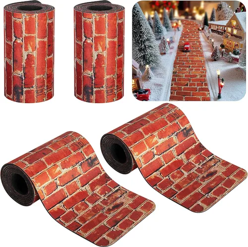 Vista 8 de 4 piezas de camino adoquinado de aldea de Navidad, accesorios de pueblos