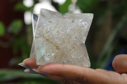 Vista 8 de Jet Lovely Big Genuine Crystal Quartz Orgone Merkaba 4 pulgadas, enormes piedras preciosas de cristal grandes de cobre, mezcla de metal y cobre