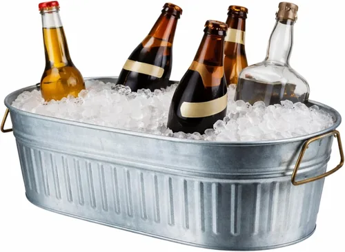Vista 13 de Lallisa Cubo galvanizado para bebidas de 5.3 galones, cubo galvanizado de metal para hielo y bebidas con asas, para fiestas, casa de campo, piscina