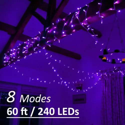 Vista 4 de Solhice Guirnalda de Luces de Luz Negra de 60 pies para Fiesta Fluorescente, 240 LEDs Luces Negras de Navidad Tipo Hadas con Control Remoto