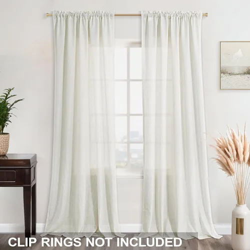 Vista 13 de KOUFALL Juego de 2 cortinas de puerta francesa, cortinas de lino para puerta/ventana, cortina transparente boho para cristal lateral delantero