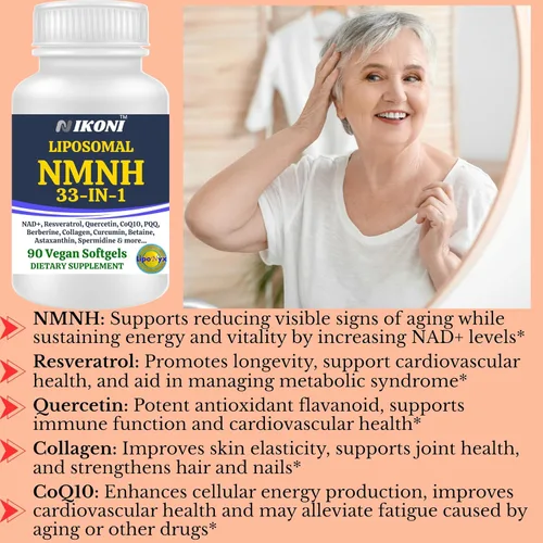 Vista 8 de Nikoni Cápsulas blandas liposomales veganas NMNH, fórmula 33 en 1 con 1000 mg de NMNH por seving, apoyo NAD+ - Promueve la energía celular, la salud