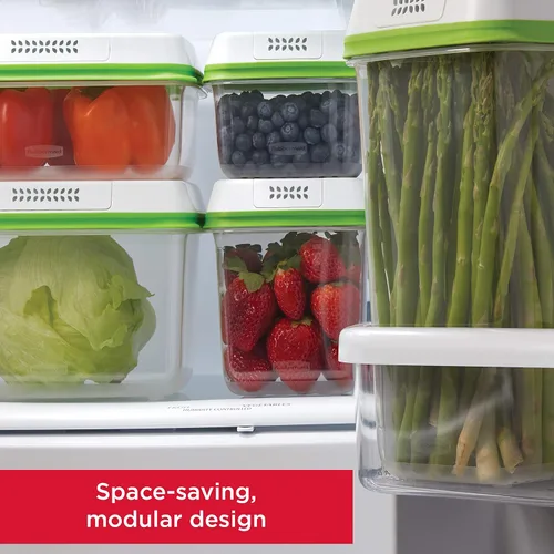 Vista 5 de Rubbermaid FreshWorks Recipiente para guardar alimentos, recipientes grandes de almacenamiento de productos, juego de 4 piezas