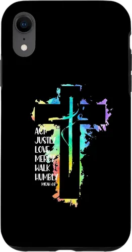 Vista 8 de Funda para iPhone 15 Tie Dye Cross Micah 6:8 Act Justly Bible Scripture Easter Case