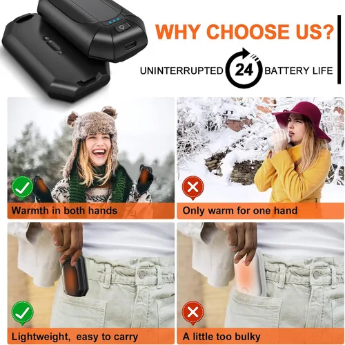 Vista 3 de Calentadores de manos AI recargables, paquete de 2, calentador de manos eléctrico recargable portátil, calentador de manos eléctrico de larga