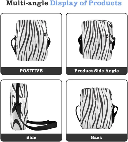 Vista 4 de Messenger Bag Crossbody Shoulder Bag Canvas Shoulder Bag Black and White Stripes for Men Women Outdoor Travel Business