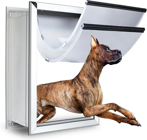 Vista 15 de Puerta de perro de aleación de aluminio, aislamiento térmico de 2 solapas, puerta para perros grandes, panel de cierre con cerraduras de seguridad