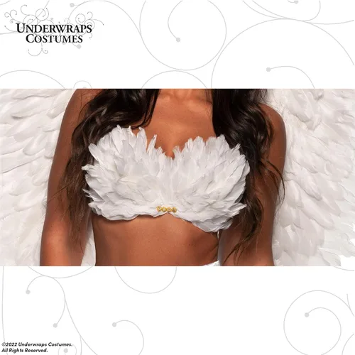 Vista 4 de UNDERWRAPS Conjunto de minifalda de plumas color blanco, disfraz de ángel para Halloween para adultos
