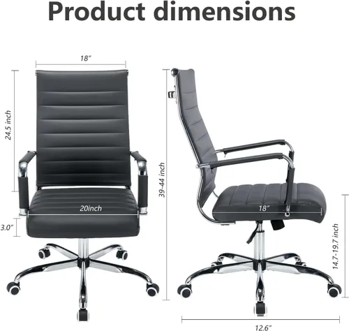 Vista 2 de Silla de escritorio de oficina de cuero, sillas de sala de conferencias con ruedas, sillas ejecutivas modernas para invitados con brazos (negro)