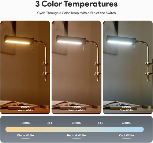 Vista 3 de VONLUCE Lámpara de escritorio rústica, lámpara de mesa de metal de estilo industrial ajustable, lámpara de lectura LED de 3 temperaturas