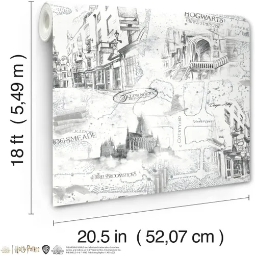 Vista 3 de RoomMates RMK12353PL Harry Potter Mapa Blanco Papel Tapiz Pelar y Pegar