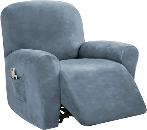Vista 13 de PrinceDeco Funda para silla reclinable, fundas elásticas de terciopelo para sofá reclinable, estilo de 4 piezas, fundas para sillas reclinables