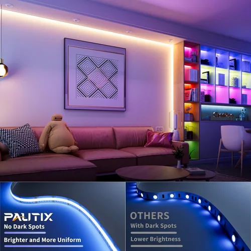 Vista 2 de PAUTIX - Tira de luces LED COB, 20 pies RGB+CCT 2700K-6500K luces LED blancas, tira de luces LED RGB regulable que cambia de color, con control