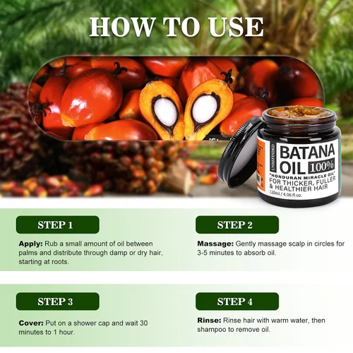Vista 2 de Aceite de batana orgánico para el crecimiento del cabello, Batana 100% puro de Honduras, aceite de tratamiento capilar para cabello grueso y fuerte
