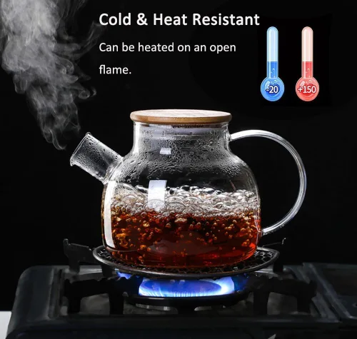 Vista 7 de Tetera de vidrio con infusor para té suelto y té floreciente, tetera de vidrio resistente al calor y hervidor para estufa, perfecta tetera, 33.8 fl