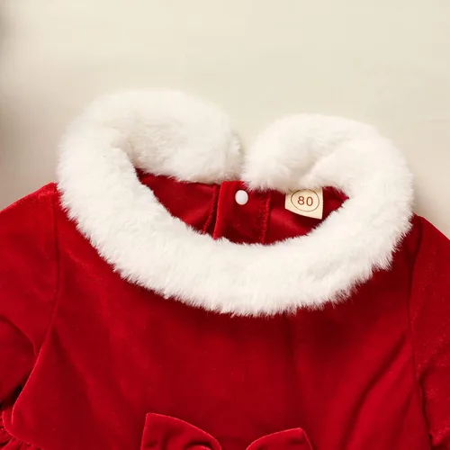 Vista 4 de GRNSHTS Toddler Baby Girl Christmas Dress Velvet Santa Long Sleeve Dress with Hat 2PCS Xmas Costumes