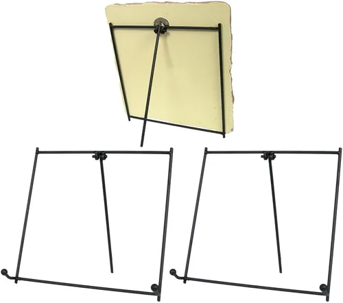 Vista 6 de BANBERRY DESIGNS Soporte de exhibición negro – Juego de 3 caballetes de metal – Soporte de placa de hierro forjado – Soportes para fotos – 3.5
