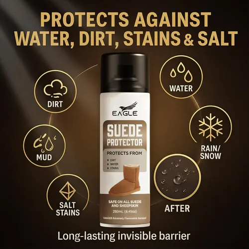Vista 6 de Eagle Spray protector de gamuza y nobuck de 8.5 fl oz – Spray impermeable compatible con botas y chaquetas UGG Protege del agua, manchas, suciedad