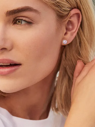Vista 3 de ChicSilver Aretes de plata de ley 925 con forma de corazón, redondo, pera, esmeralda, piedra natal con halo para mujer, joyería de cumpleaños