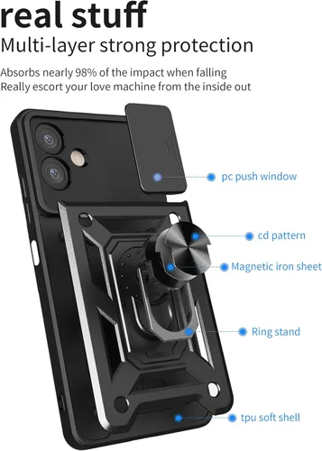 Vista 2 de Funda para teléfono Galaxy A06 4G: con protector de pantalla de 2 piezas, cubierta deslizante para cámara y soporte multiángulo para Samsung Galaxy