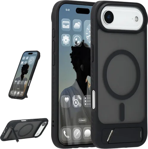 Vista 8 de Funda magnética para iPhone 15, fuerte protección contra caídas de grado militar con protector de pantalla, marco suave y parte trasera mate, a Negro