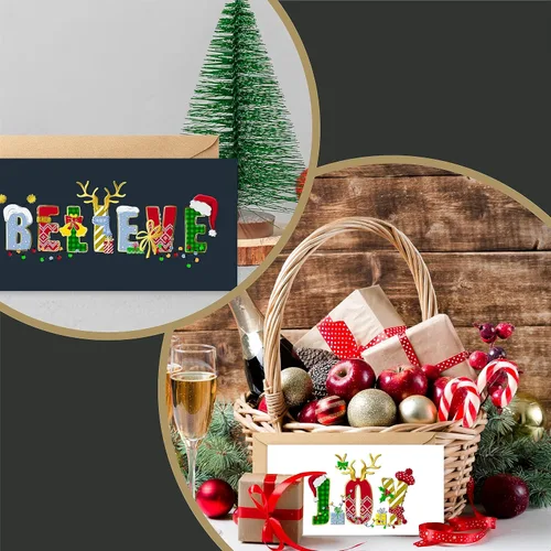 Vista 6 de easykart labels Surtido de 54 tarjetas de Navidad con sobres y calcomanías de sellado, 6 diseños temáticos navideños con efecto de lámina y relieve