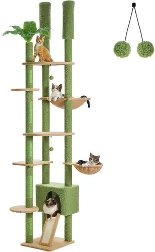 Vista 8 de PEQULTI Árbol para gatos de piso a techo, torre alta para gatos, altura ajustable (83-108 pulgadas), 5 niveles de árbol trepador para gatos