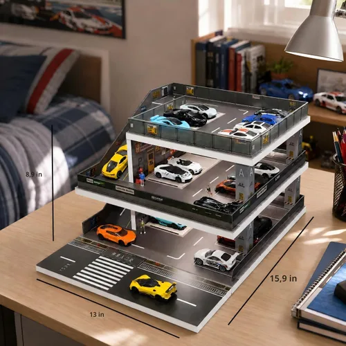 Vista 3 de Vitrina para Hot Wheels: Diorama de garaje de coche de juguete con luces Negro