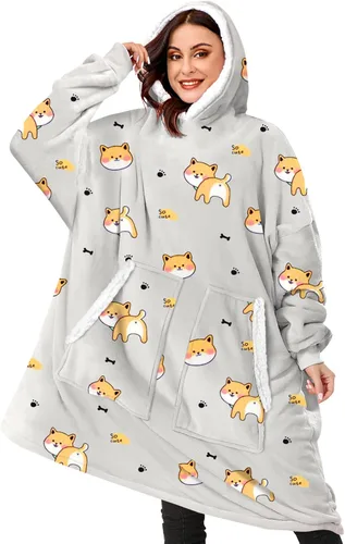Vista 14 de BINSUNS Oversized Wearable Hoodie Blanket, Soft Fuzzy Microfiber & Sherpa Wearable Blanket Sweater with Giant Pocket