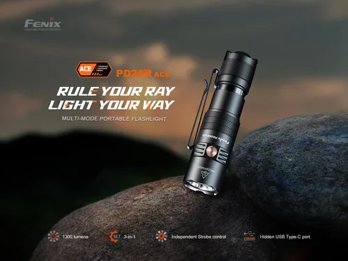 Vista 2 de Fenix PD26R ACE - Linterna EDC recargable de 1300 lúmenes con 3 modos USB-C Compact LED Dual Switch impermeable para llevar a diario, uso táctico