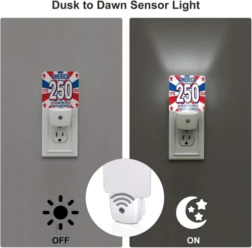 Vista 5 de 250th Anniversary Night Light Set of 2, Auto Sensor LED Dusk-to-Dawn Nightlights, Plug-in Sensor Lamp for Bedroom Bathroom Kitchen Hallway Stairs