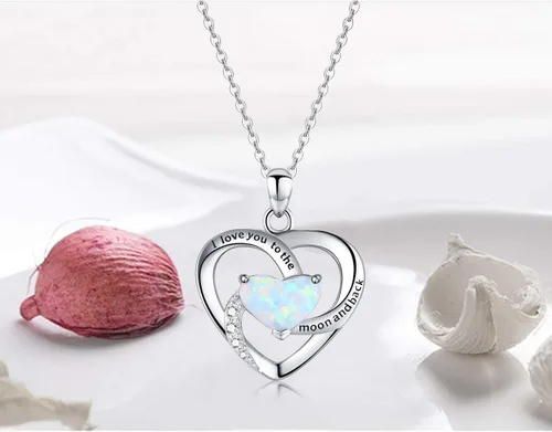 Vista 4 de Cuoka Collar de plata de ley 925 con texto en inglés "I Love You to The Moon and Back