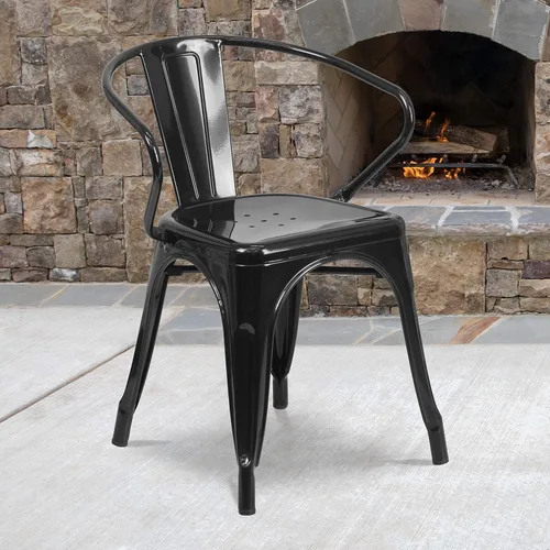 Vista 2 de Flash Furniture silla de metal con apoyabrazos, Metal, Negro