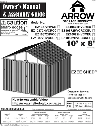 Vista 19 de Arrow Cobertizo EZEE de 10' x 8' Cobertizo de almacenamiento de acero a dos aguas extra alto Carbón vegetal