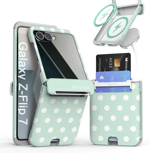 Vista 32 de para Galaxy Z Flip 5 Funda con 2 ranuras para tarjetas, funda rígida delgada y resistente con protección de bisagra, funda completa con protección
